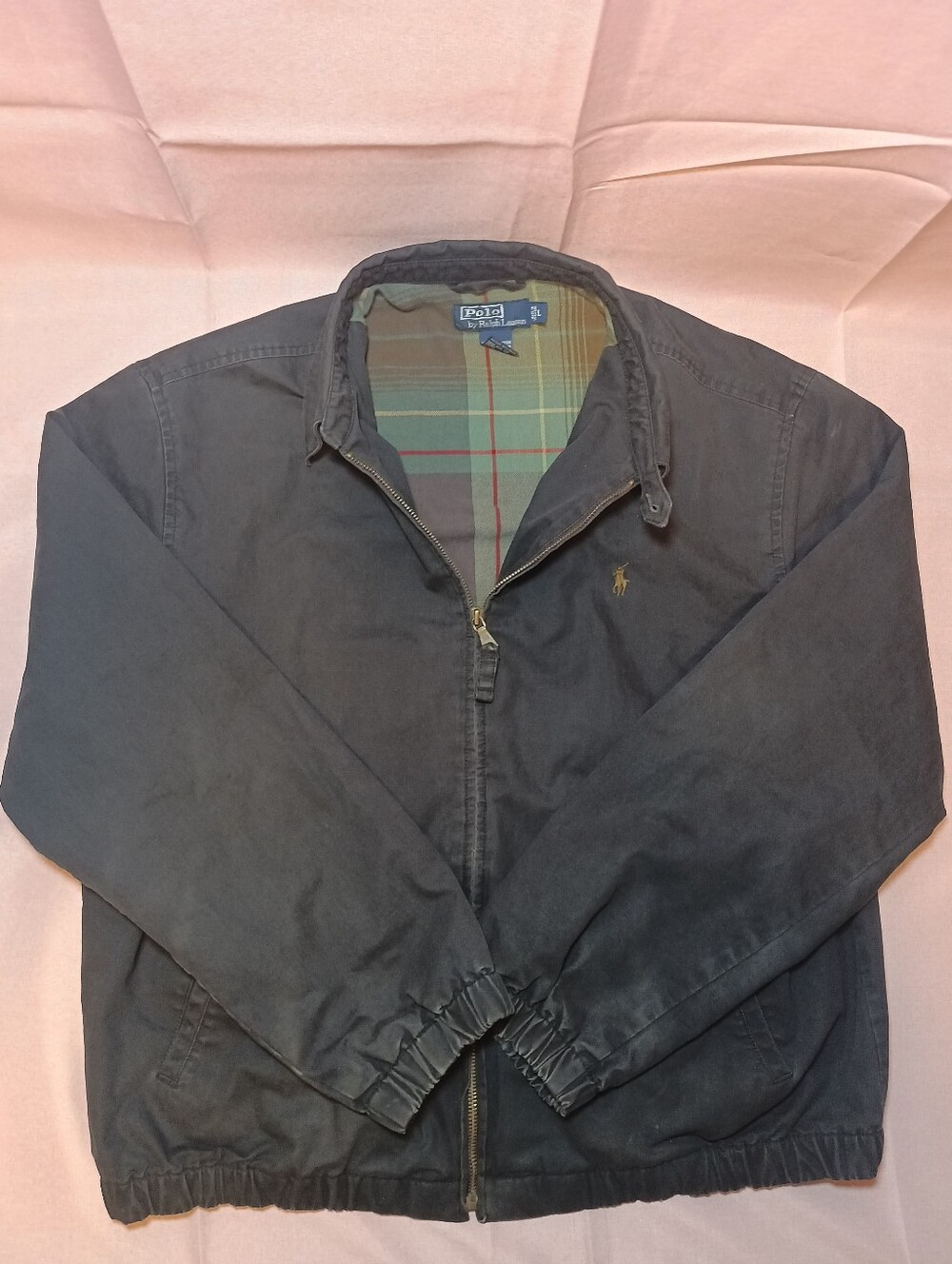 Vintage Polo by Ralph Lauren Green Flannel Lined Zip-Up Jacket Mens Large